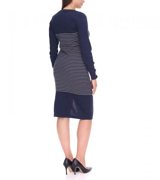 AjC Damen Pullover-Kleid gestreift Midi-Kleid Strick-Kleid 10089317 Blau