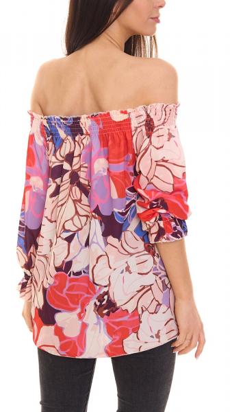 Aniston CASUAL Damen Sommer-Bluse mit Allover-Print schulterfrei Sommer-Shirt 15622313 Rosa/Rot