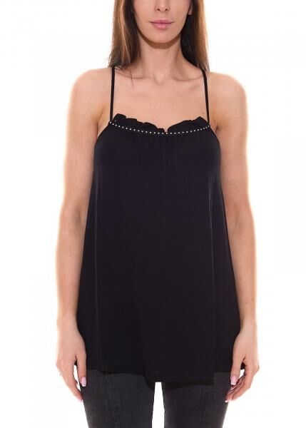 melrose Damen Top mit Nietenbesatz Spaghetti-Tr&auml;ger Top 32530531 Schwarz