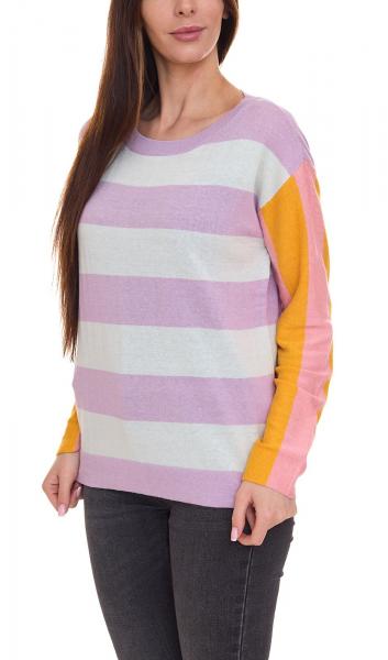 Aniston CASUAL Pullover stylischer Damen Strick-Pullover im Colourblock-Look 51008313 Violett/Bunt