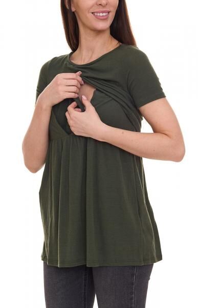  MAMALICIOUS Damen Umstands-Shirt mit verdeckter Stillfunktion kurz&auml;rmliges Sommer-Shirt 97849269 Khaki