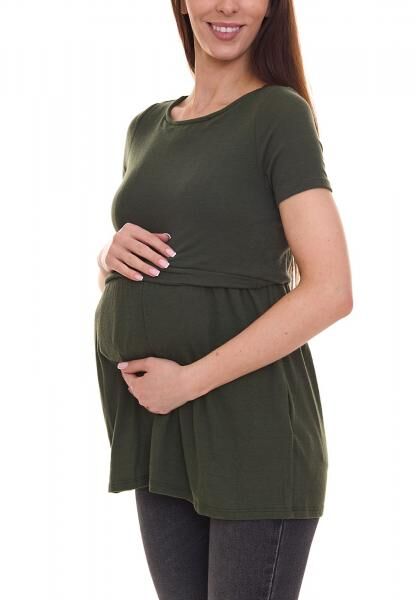  MAMALICIOUS Damen Umstands-Shirt mit verdeckter Stillfunktion kurz&auml;rmliges Sommer-Shirt 97849269 Khaki