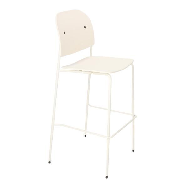Ravio Bar Stool, 75 cm, Cream-White, with Backrest and Footrest, Plastic