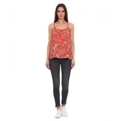 melrose Tussle Damen Wirk-Top geblümtes Spaghetti Top mit Quaste 76377235 Orange