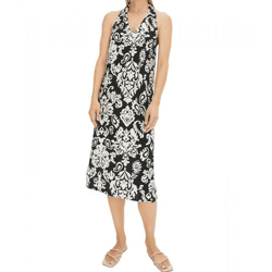 leichtes Damen Sommer-Kleid Neckholder-Kleid mit Paisley-Print schulterfreies Midi-Kleid 915503 Weiß/Schwarz