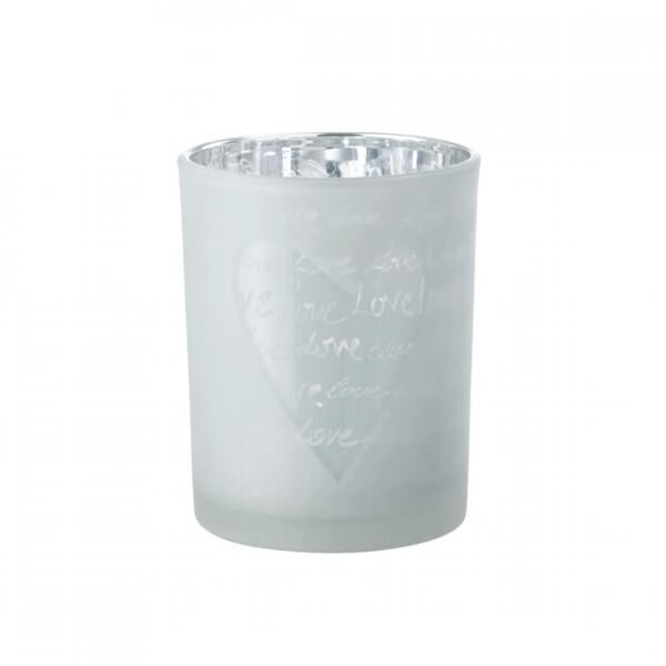 J-Line Windlicht „Love M“, weiß/silberfarben, 12,5 cm