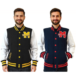 ROBIN RUTH München Herren College-Jacke mit Schriftzug Herbst-Jacke mit Stickerei Übergangs-Jacke Sweat-Jacke Navy/Rot oder Schwarz/Gelb