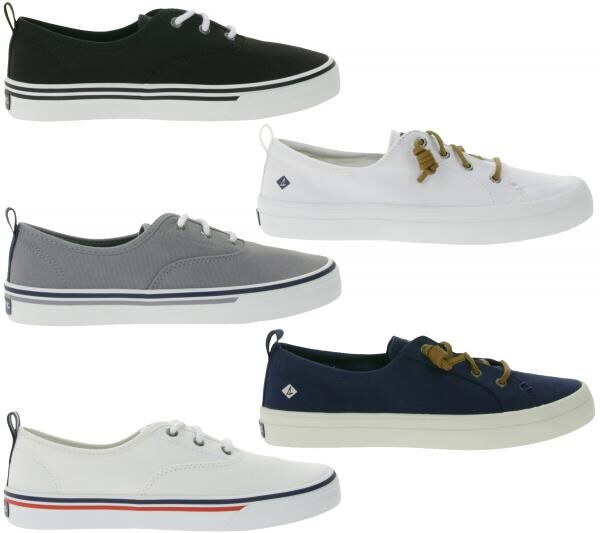 SPERRY Crest CVO oder Vibe Canvas Damen Freizeit-Sneaker mit Memory-Foam Sohle Alltags-Schuhe Schnür-Schuhe Schlupf-Schuhe Weiß, Grau, Sc