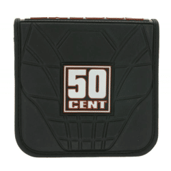 50 Cent CD case featuring the famous singer, holds 24 CDs, black and white