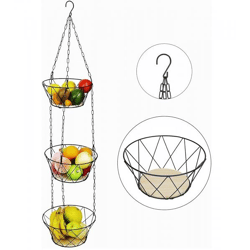 hängender The Rombs Obstkorb praktische Küchen-Etagere für Obst und Gemüse mit 3 Körben bis 15kg Holz/Schwarz