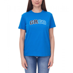 Mercedes-Benz AMG Petronas F1 MAPF1 FW George Russell Logo Damen T-Shirt mit großem GR63-Print Baumwoll-Shirt 701222313 001 Blau