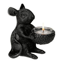 Theelichthouder Muis zwart 12,5 cm