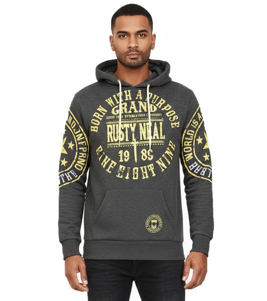 Vielseitiger Kapuzen-Pullover f&uuml;r Herren mit coolen Markenprints Hoodie Sweater 19078 Anthrazit