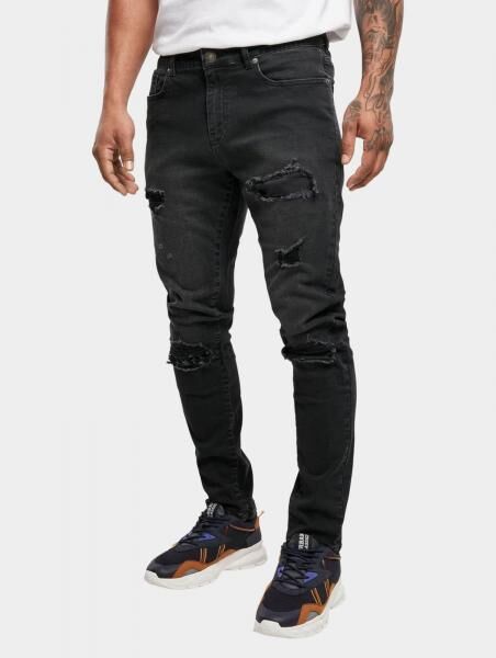 bequeme URBAN CLASSICS Herren Jeans Slim Fit Stretch Rei&szlig;verschluss mit Baumwolle Schwarz