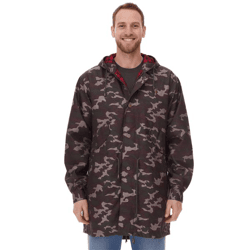 Cavallo de Ferro Men's Camouflage-Style Parka, Fall Jacket with Hood, Transition Jacket CSJA002 Green/Black/Red