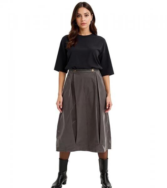 Women's Midi Skirt, Corduroy Skirt with Box Pleats, Made from Organic Cotton, Pleated Skirt, Plus Sizes, 908254, Gray