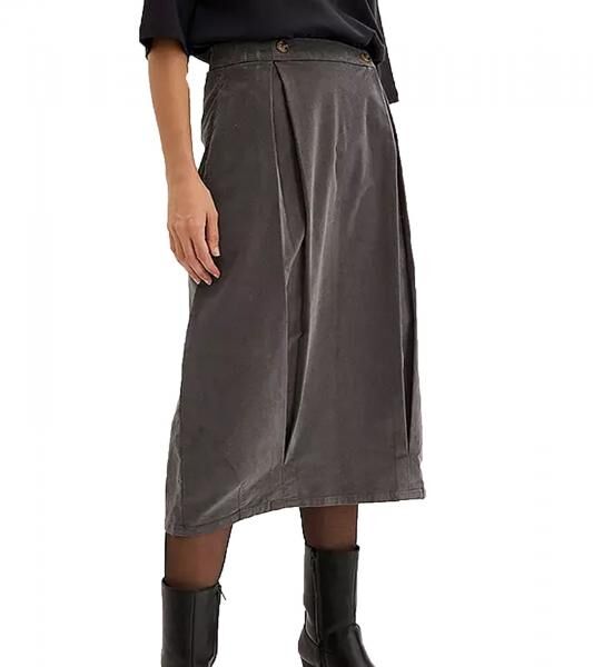 Women's Midi Skirt, Corduroy Skirt with Box Pleats, Made from Organic Cotton, Pleated Skirt, Plus Sizes, 908254, Gray