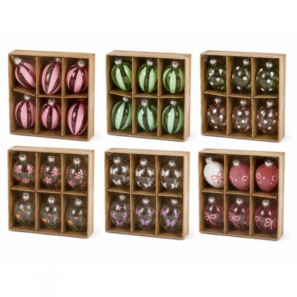 Osterei-Anhänger aus Glas, 6 cm, 6er-Set, sortiert