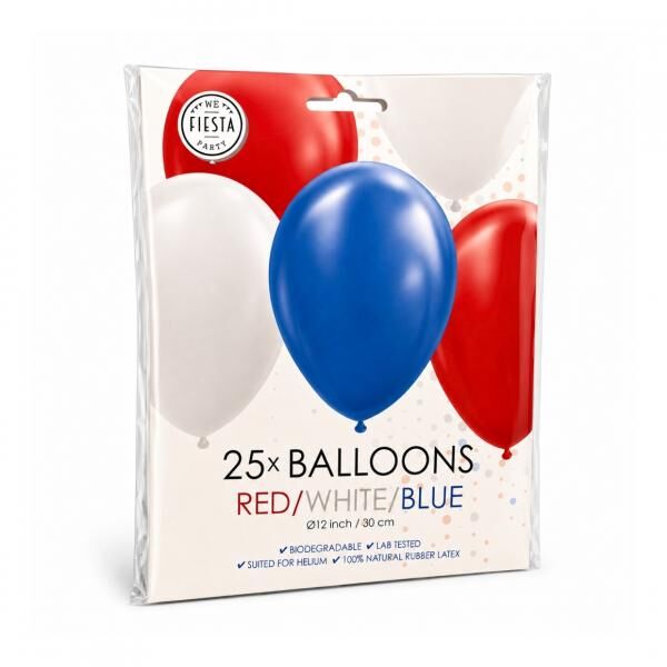 Luftballons rot/weiß/blau, 30 cm, 25 Stück