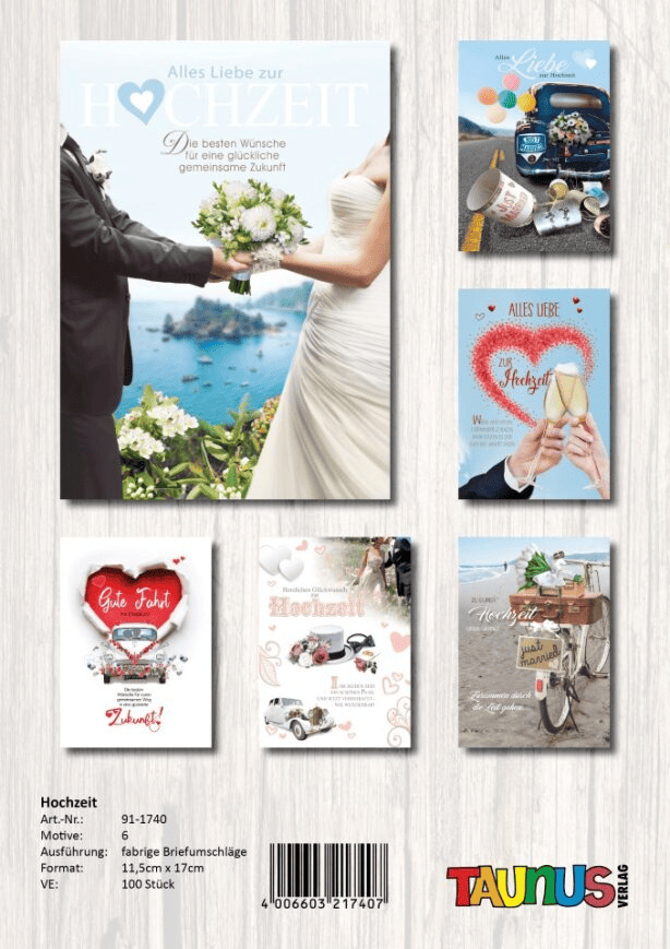 Hochzeitskarten - 100 St&uuml;ck - 6 Motive