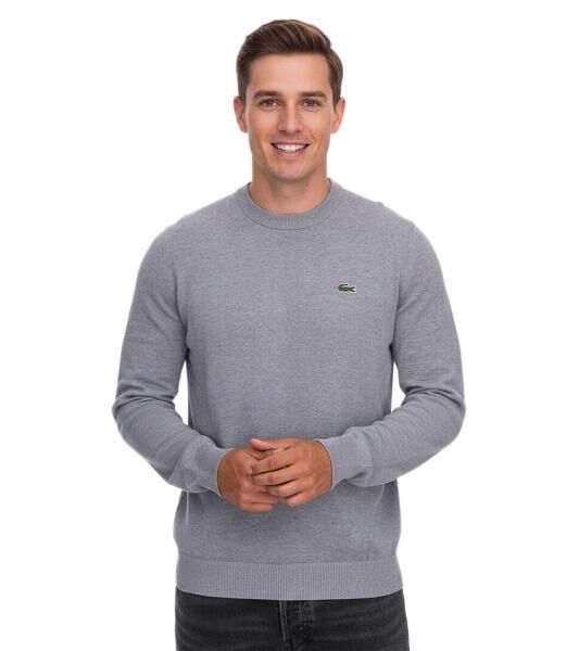 Lacoste Herren Strick-Pullover Baumwoll-Pullover mit Logo-Stickerei Langarm-Shirt AH0128 00 CCA Grau