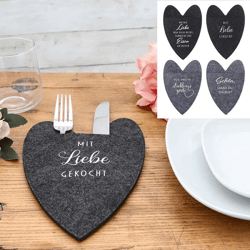 Felt cutlery bag heart with saying 4/s