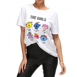 RE:COVERED X Mr. Man und Little Miss Damen Baumwoll-Shirt mit The Girls-Aufdruck T-Shirt Rundhals-Shirt RCMMM3199 Weiß