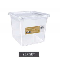 2er Set plast team Aufbewahrungsbox je 9 Liter Fassungsvermögen Stapelbare Vorratsboxen mit Deckel 8031230 Transparent/Weiß