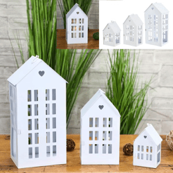 House, metal, white, set of 3