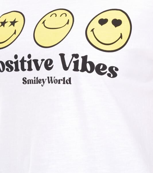 RE:COVERED X Smileyworld Damen T-Shirt mit farbigen Smileys Baumwoll-Shirt Rundhals-Shirt RCSMLYWD460 Wei&szlig;