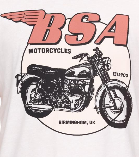 RE:COVERED X BSA Herren T-Shirt mit Birmingham Motorrad-Print Baumwoll-Shirt Rundhals-Shirt MMBSA296 Ecru-Wei&szlig;