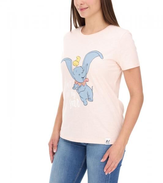 RE:COVERED X Disney Damen T-Shirt mit Dumbo Print Baumwoll-Shirt Rundhals-Shirt RCDIF2069 Rosa