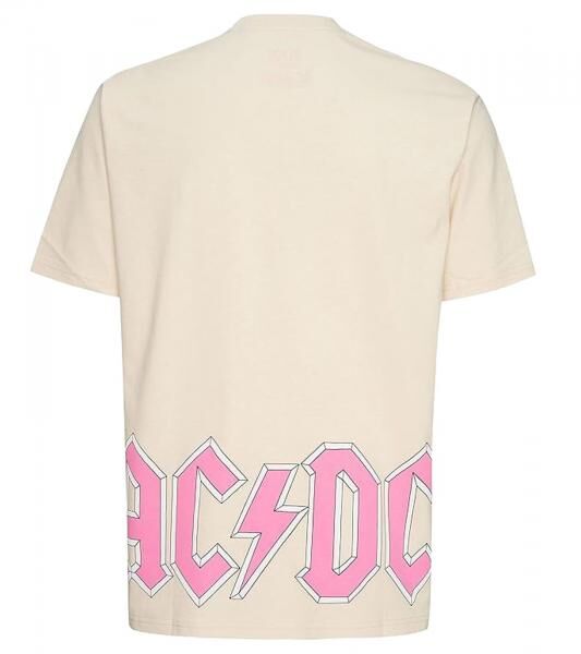 RE:COVERED X ACDC Herren T-Shirt mit ACDC-Band Print Baumwoll-Shirt mit gro&szlig;em Schriftzug Rundhals-Shirt MMPER771 Beige