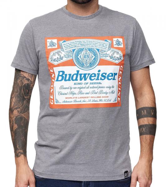 RE:COVERED X BUDWEISER Herren T-Shirt mit gro&szlig;em "King of Beers"-Print Alltags-Shirt Kurzarm-Shirt MMABI408 Grau