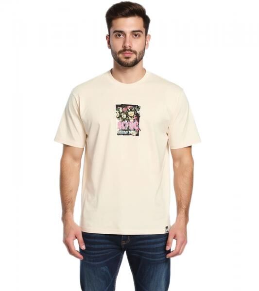 RE:COVERED X ACDC Herren T-Shirt mit ACDC-Band Print Baumwoll-Shirt mit gro&szlig;em Schriftzug Rundhals-Shirt MMPER771 Beige