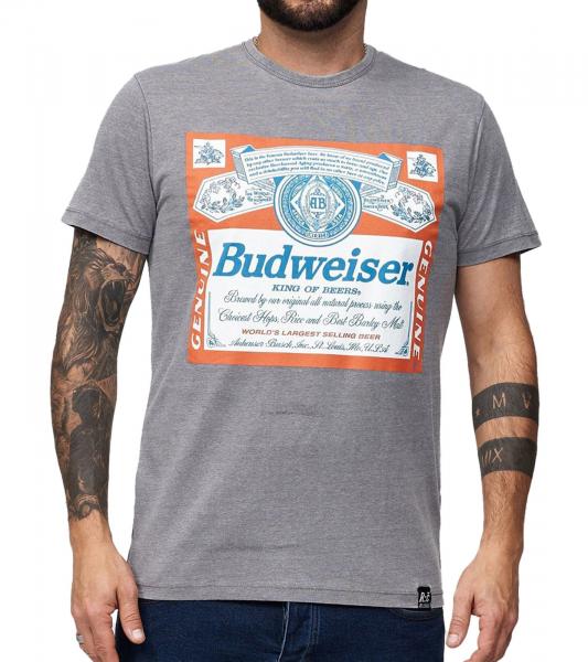 RE:COVERED X BUDWEISER Herren T-Shirt mit gro&szlig;em "King of Beers"-Print Alltags-Shirt Kurzarm-Shirt MMABI408 Grau