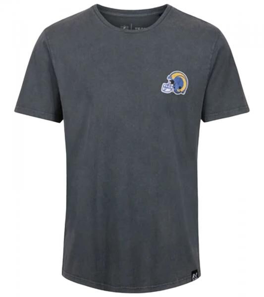 RE:COVERED X NFL Los Angeles Rams Herren T-Shirt mit Football-Helm Baumwoll-Shirt Rundhals-Shirt RCNFL1315H Grau