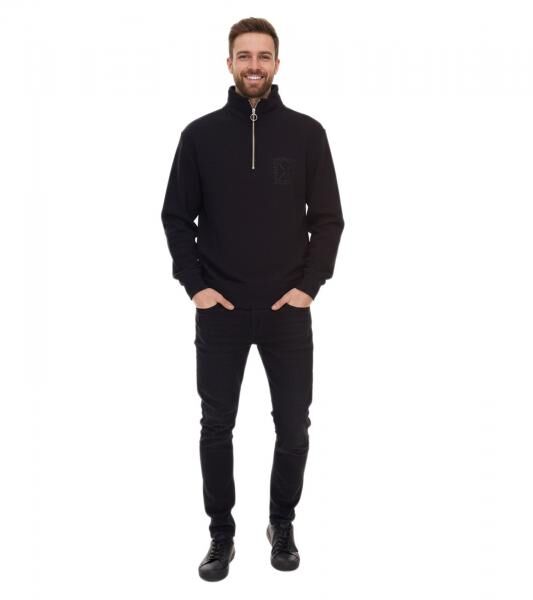 STONES Herren Pullover Oversized-Half-Zipper moderner Baumwoll-Half-Zipper Troyer 400gsm mit Stehkragen mit Logo-Stickerei Dunkel-Grau oder