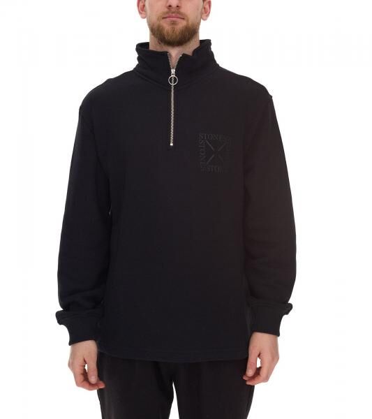 STONES Herren Pullover Oversized-Half-Zipper moderner Baumwoll-Half-Zipper Troyer 400gsm mit Stehkragen mit Logo-Stickerei Dunkel-Grau oder