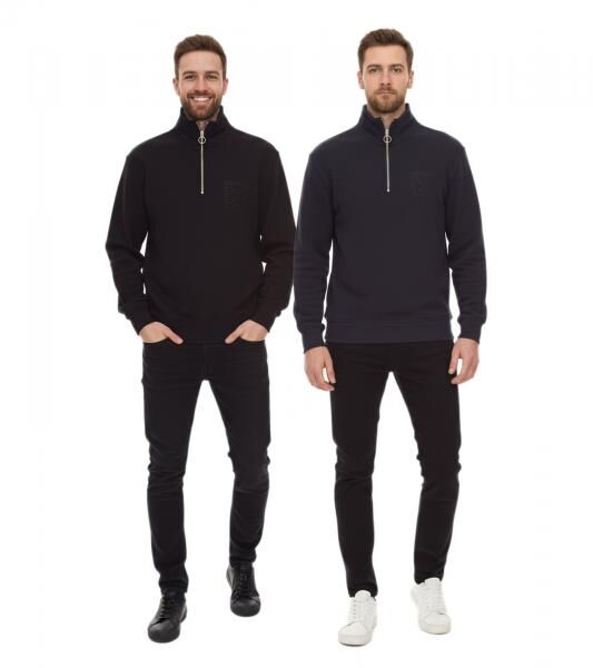 STONES Herren Pullover Oversized-Half-Zipper moderner Baumwoll-Half-Zipper Troyer 400gsm mit Stehkragen mit Logo-Stickerei Dunkel-Grau oder