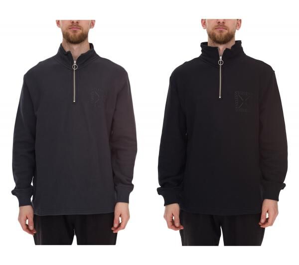 STONES Herren Pullover Oversized-Half-Zipper moderner Baumwoll-Half-Zipper Troyer 400gsm mit Stehkragen mit Logo-Stickerei Dunkel-Grau oder