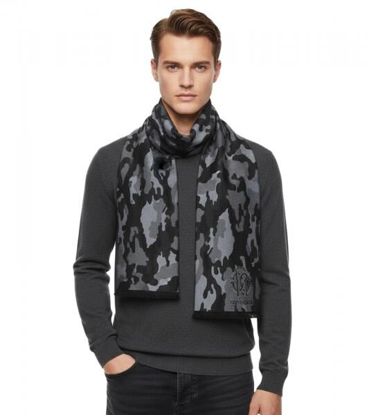 edler roberto cavalli Schal f&uuml;r Damen und Herren Halstuch aus reiner Wolle WOV06600004-01198 Schwarz/Grau