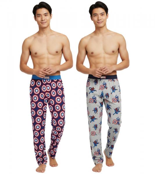 RE:COVERED X MARVEL Loungepants Herren Schlafanzug-Hose Pyjama-Hose mit Captain America oder Marvel-Figuren PCMARV50 Blau/Rot oder Grau