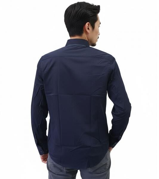 Trendiges Button-Down-Hemd f&uuml;r Herren Freizeit-Shirt Langarm-Hemd 80 Marine-Blau/Hellblau