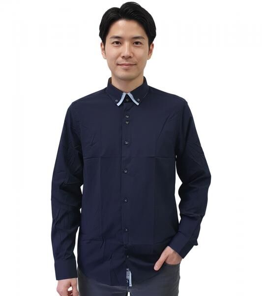Trendiges Button-Down-Hemd f&uuml;r Herren Freizeit-Shirt Langarm-Hemd 80 Marine-Blau/Hellblau