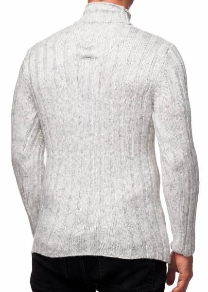 Vielseitiger Herren Grobstrick Stehkragen-Pullover mit eingearbeitetem Muster Woll-Sweater 13353 Grau