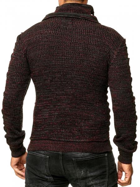 Markanter Herren Grobstrick-Pullover mit Stehkragen und Kragenverschluss Strick-Sweater mit Struktur und Raff-Optik 13320 Rot
