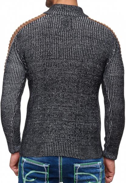 Markanter Herren Strick-Pullover mit Stehkragen und KnebelverschlussKontrast Strick-Sweater 13285 Schwarz/Wei&szlig;
