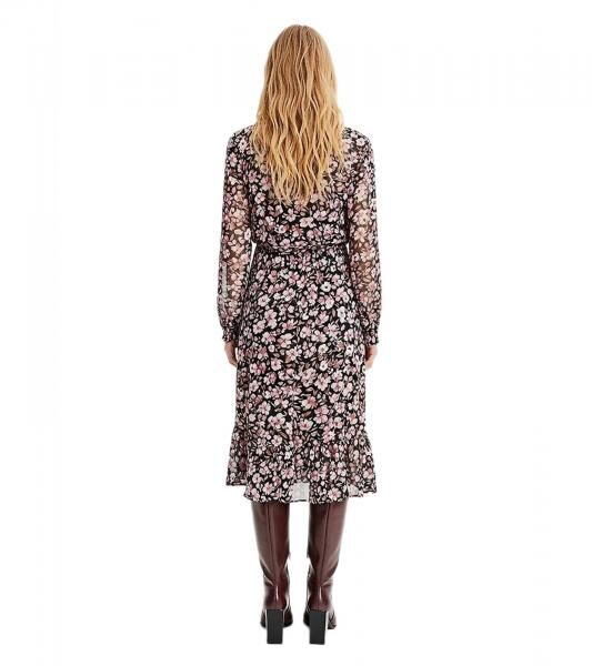 sommerliches Damen Mini-Kleid mit Blumen-Muster Chiffon-Kleid Gro&szlig;e Gr&ouml;&szlig;en 917915 Schwarz/Bunt