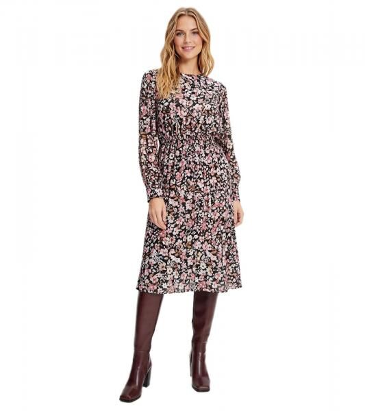 sommerliches Damen Mini-Kleid mit Blumen-Muster Chiffon-Kleid Gro&szlig;e Gr&ouml;&szlig;en 917915 Schwarz/Bunt
